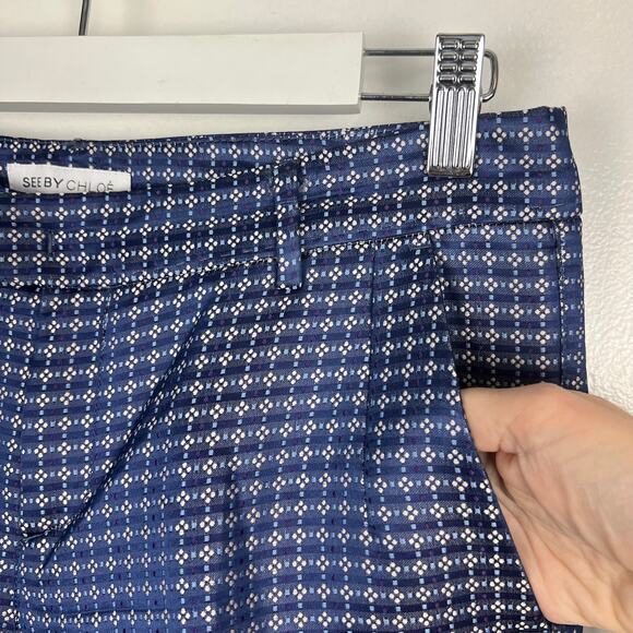 See by Chloe Blue Brocade Straight Leg Pants Pockets Career Sz US 6 - Picture 7 of 8